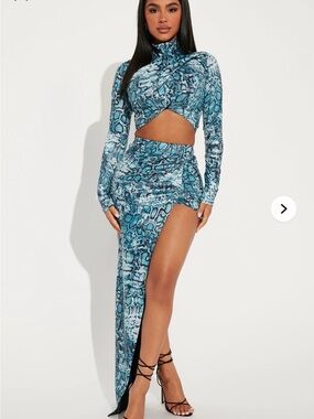 Fashion Nova Belinda skirt set two piece blue cheetah print